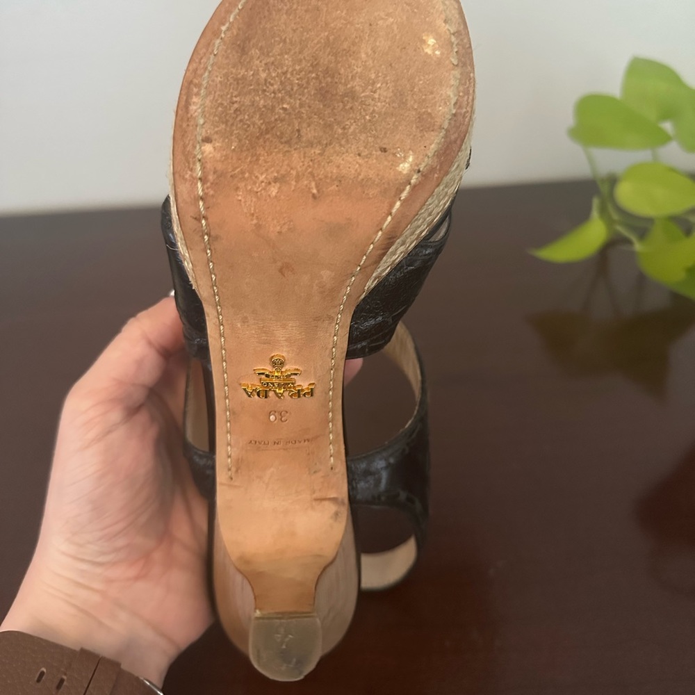 Prada Black Strappy Wedge Heels - Picture 13 of 16